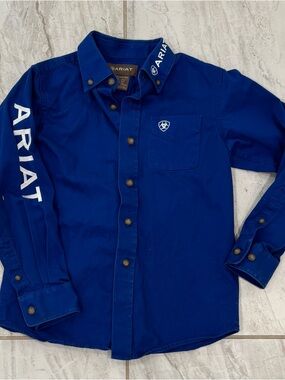 Ariat Boys Team Logo Shirt XS/ 7 Twill Button Down Western Rodeo Cowboy
